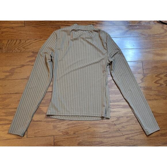 Womens Beige/Tan Ribbed Mock Neck Long Sleeve Size Small Stretchy - Picture 4 of 14